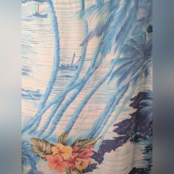 Vintage Hawaiian Made Whoola's Beach Boats Tropical Blue Print Rayon Dress L - Picture 4 of 6
